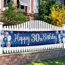 Happy 30th Birthday Decorations,30th Blue & Silver Balloon Large Birthday Backdrop Banner Sign - Cheers to Thirty Years Old Bday Party Supplies.