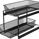 IBERG Under Sink Organizer - 2 Tier Versatile Mesh Metal Organizer, Ideal for Kitchen, Bathroom & Pantry Organization and Storage (Black)