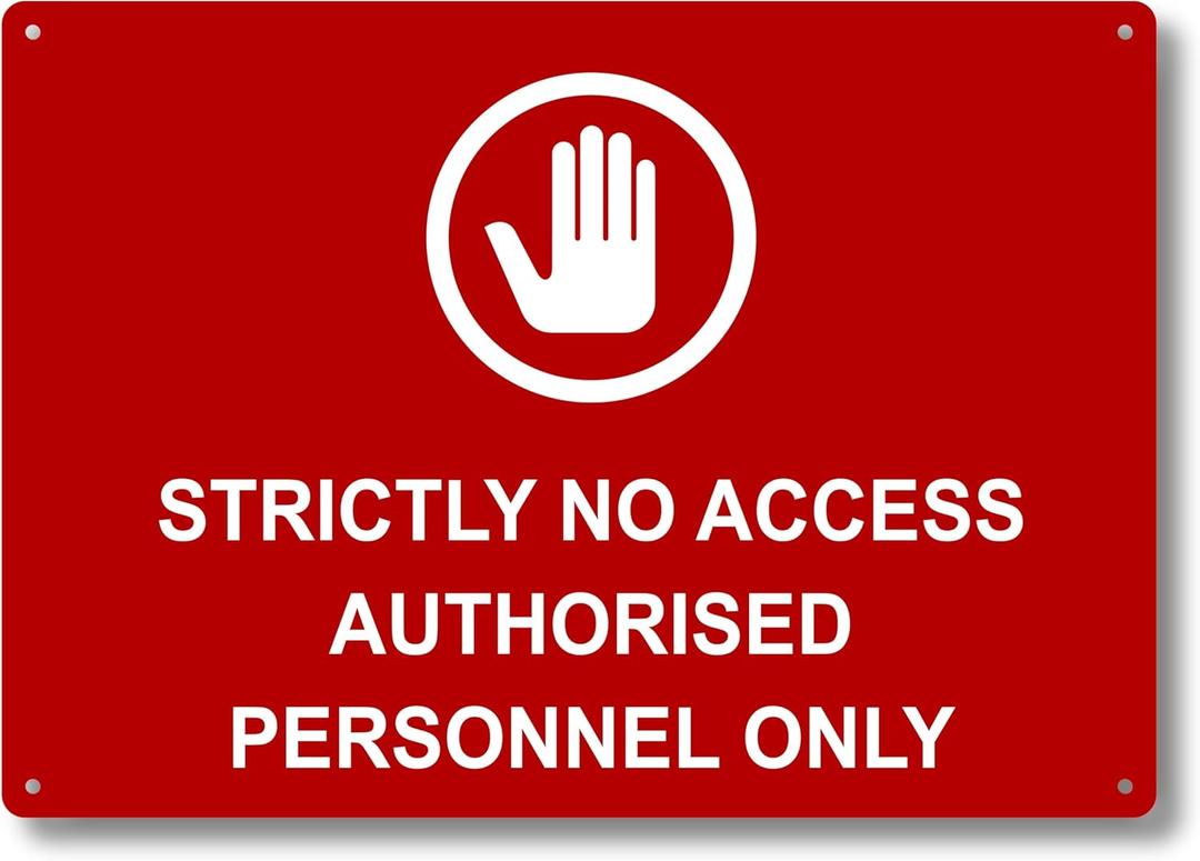 Red Aluminium Composite 'Strictly No Access Authorised Personnel Only' Sign with Stop Hand Icon, A4 297x210mm, Four Pre-Drilled Holes, Safety Warning Signage for Restricted Dangerous Areas (Red, Large)