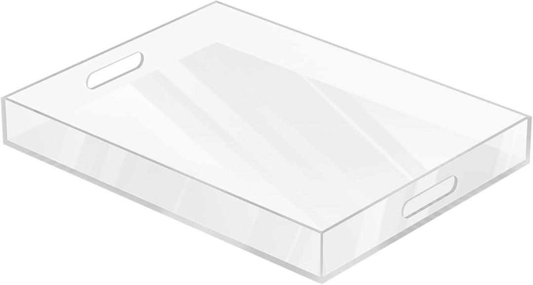 MAONAME Acrylic Serving Tray with Handles, 16"X12" Rectangular Clear Tray, Ottoman Decorative Trays, Coffee Table Trays for Countertop, Living Room, Office