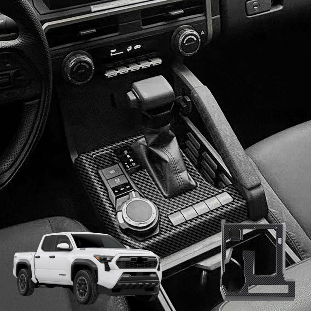 ABS Protective Cover for 2024-2025 Toyota Tacoma Accessories and 2025 4Runner Accessories, Durable Shift Console Panel for Automatic Transmission Truck Upgrade (Carbon Fiber Stripe)
