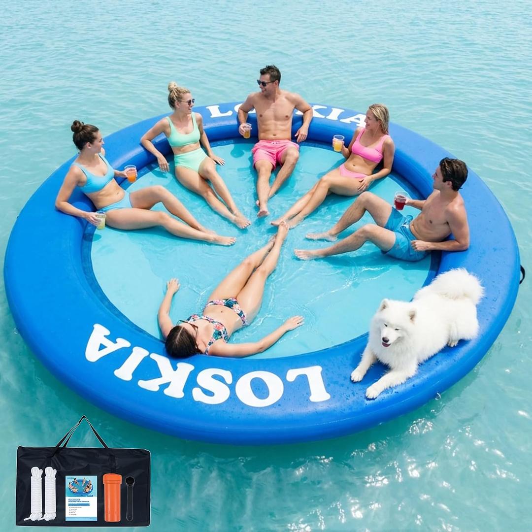 Inflatable Water Hammock Floating Dock, 8/12/15FT Extra Large Round Floating Ring Dock for Lake, Pool, Floating Island Raft with Carry Bag for Summer Parties, No Pump