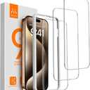 2 x Mkeke Screen Protector for iPhone 15 Pro, 3 Pack Tempered Glass [9H Hardness] [Military-Grade Drop Protection] [Sensitive Touch] [Easy Installation Frame] [HD Clear] for 6.1 inch