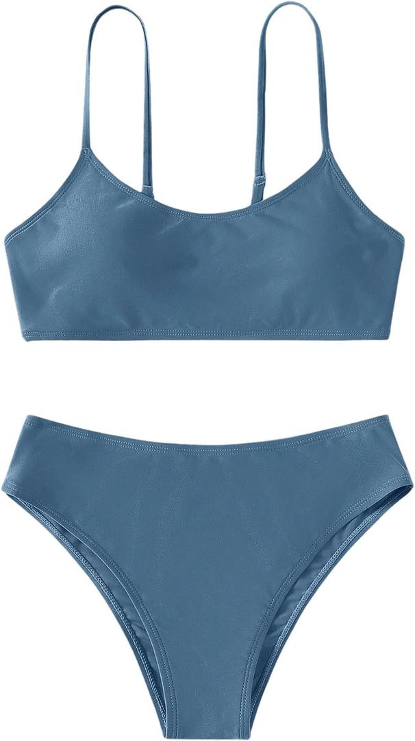 SHENHE Girl's 2 Piece O Ring Bikini High Waisted Spaghetti Strap Cute Swimsuit Bathing Suit, Size 14Y