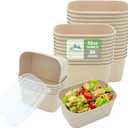 Kaderron 50 Pack 32 OZ Large Paper Bowls with Lids, Heavy Duty Disposable Compostable Container for Party, Disposable Bowls Bulk Soak-Proof and Microwave Safe for Hot/Cold Use(32OZ-50PACK)