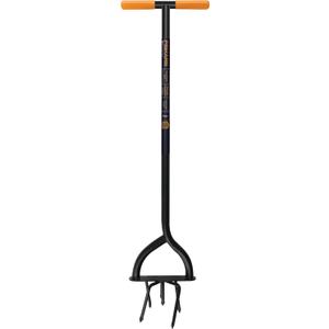 Fiskars 40" Steel Tiller, Long Handle Hand Tiller for Gardening, Garden Tool (Black and Orange)