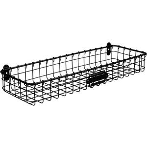 Spectrum Long Wall Mounted Wire Basket Tray with Label Plate in Matte Black, Modern Wire Basket Wall Mount Organizer for Pantry Kitchen Bathroom Closet Storage Sleek Open Steel Tray Bin