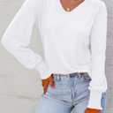 Dokotoo Women's Casual Long Sleeve Shirts Shirred Shoulders Solid Color Knit Tops Blouses (White)