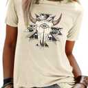 Boho Cow Skull Shirt Women Cowgirl Tshirt Vintage Western Rodeo Graphic Cuntry Concert Tee Bull Skull Casual Tops
(Beige, XL)