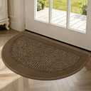 Half Circle Door Mat Indoor Entrance Welcome, Non-Slip Washable Doormat, Trap Dirt and Moisture, Low Profile Mats for Indoor Entry, 17"x30", Brown