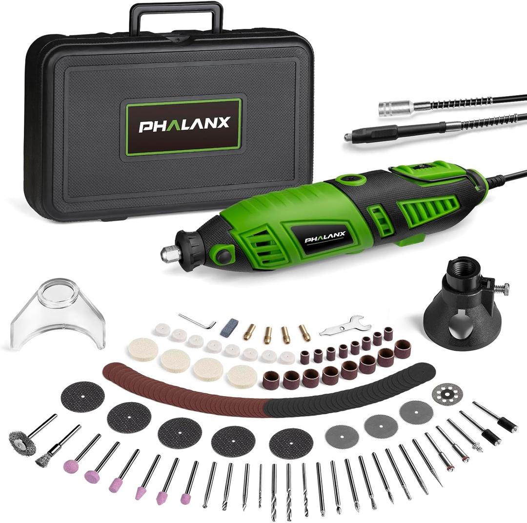 180W Rotary Tool Kit, 1.5-Amp PHALANX 6 Variable Speed with Flex Shaft, 8000-32000RPM Multi-Tool& 139pcs Accessories Kit, Power Multiuse Set Prefect for Crafting Projects and DIY Creations