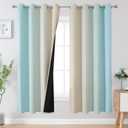 Estelar Textiler Full Room Darkening Gradient Blackout Curtains 72 Inch Length 2 Panels Set, Ombre Aqua and Beige Thermal Insulated Full Light Blocking Grommet Blackout Drapes for Bedroom, 52Wx72L