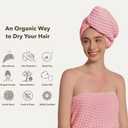 100% Organic Cotton Hair Drying Waffle Towel Wrap for Women | Absorbent & Quick Dry Head Turban for Wet Hair in Shower Sauna Spa, Extra Large for Long Straight Curly Plopping Button (Pink, 1 PACK)