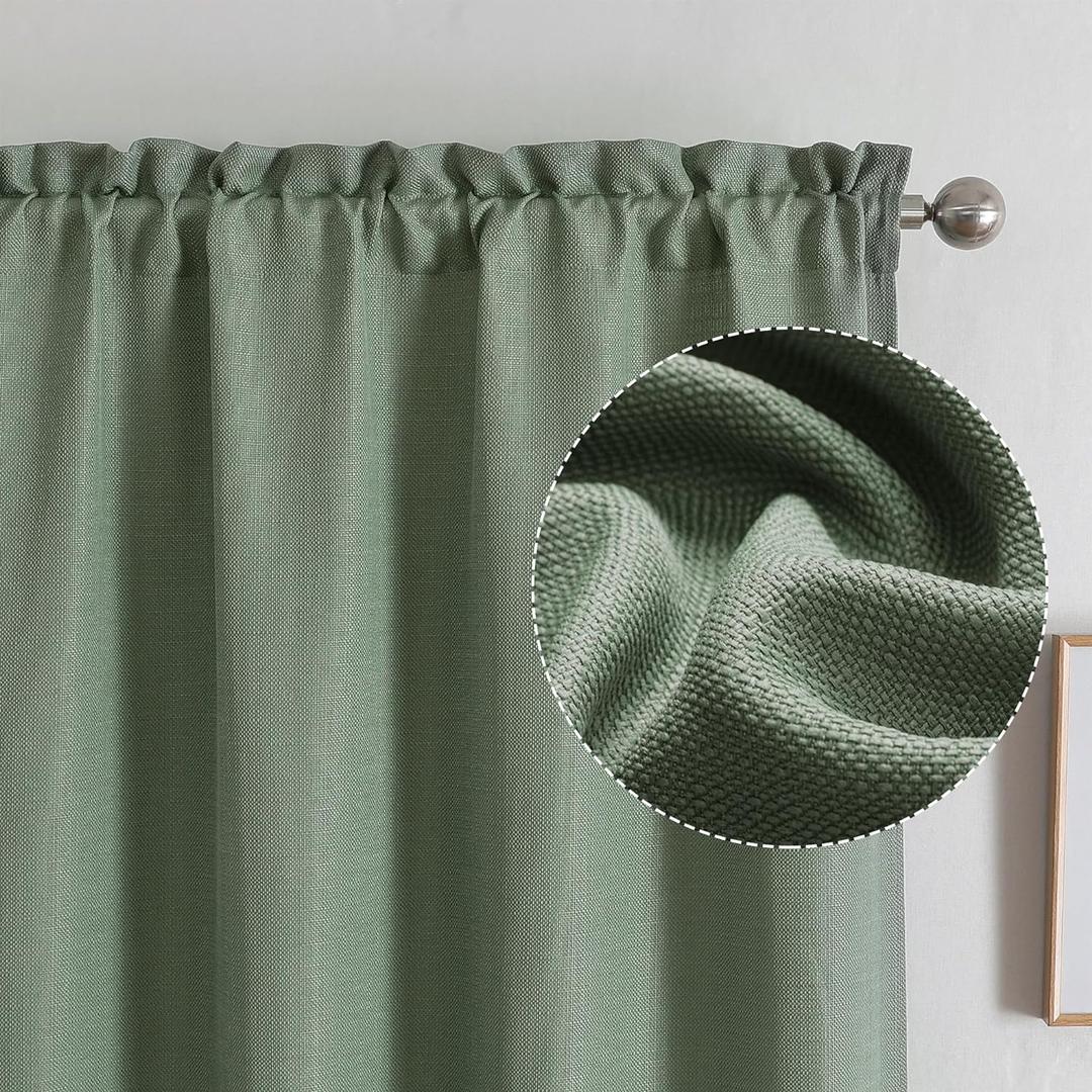 Chyhomenyc Sage Green Curtains 45 Inch Length 2 Panels, Faux Linen Textured Semi Sheer Light Filtering Soft Airy Rod Pocket Window Treatment Drapes for Living Room Bedroom, Each 30" Wx45 L