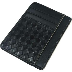 OAtm0eBcl Wallet Faux Leather Woven Holder Women Purse Men Card Cash Holder Coin Storage Pouch Black