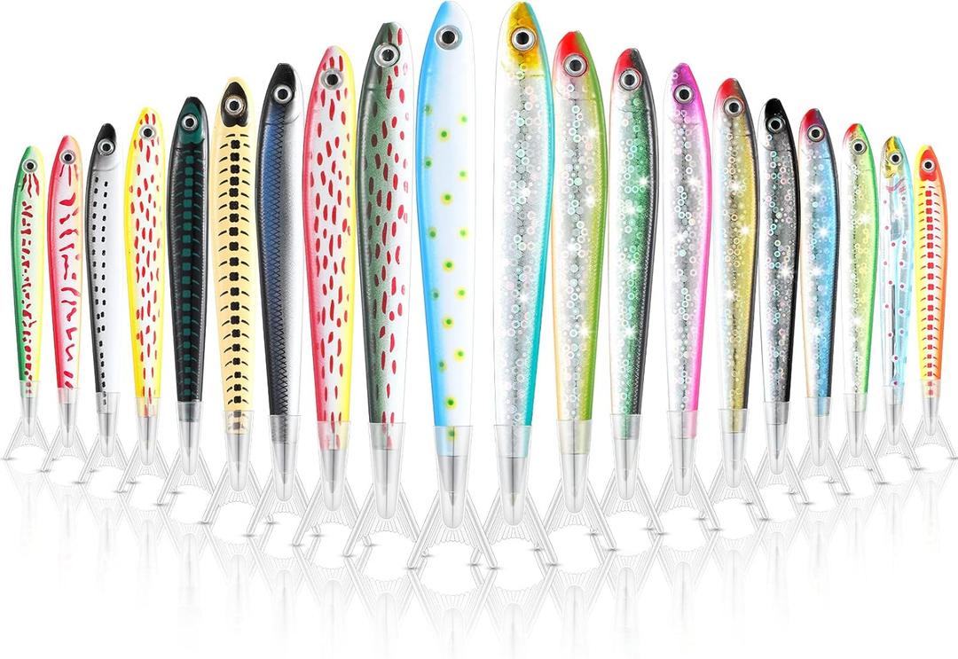 Meanplan Fish Pen Favors Gifts Cute Fishing Party Decorations Creative Glitter Ballpoint Pens for Adults Office Birthday Themed Party Decor(20 Pack)