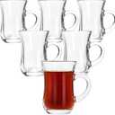 6 x Suwimut Set of 6 Turkish Tea Glasses With Handle, Slim Waist Design and Thick Sole Prevent Tea from Getting Cold, 5 oz Small Clear Teacup Set Glass Coffee Cups for Espresso Coffee, Hot Chocolate