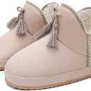 GPOS Womens House Knit Bootie Slippers Fuzzy Plush Lining Winter Ladies Warm Suede Fluff Slippers Lightweight Cozy Thick Memory Foam Comfortable Home Shoes Hard Bottom for Indoor Outdoor Size 5-11 (Beige)