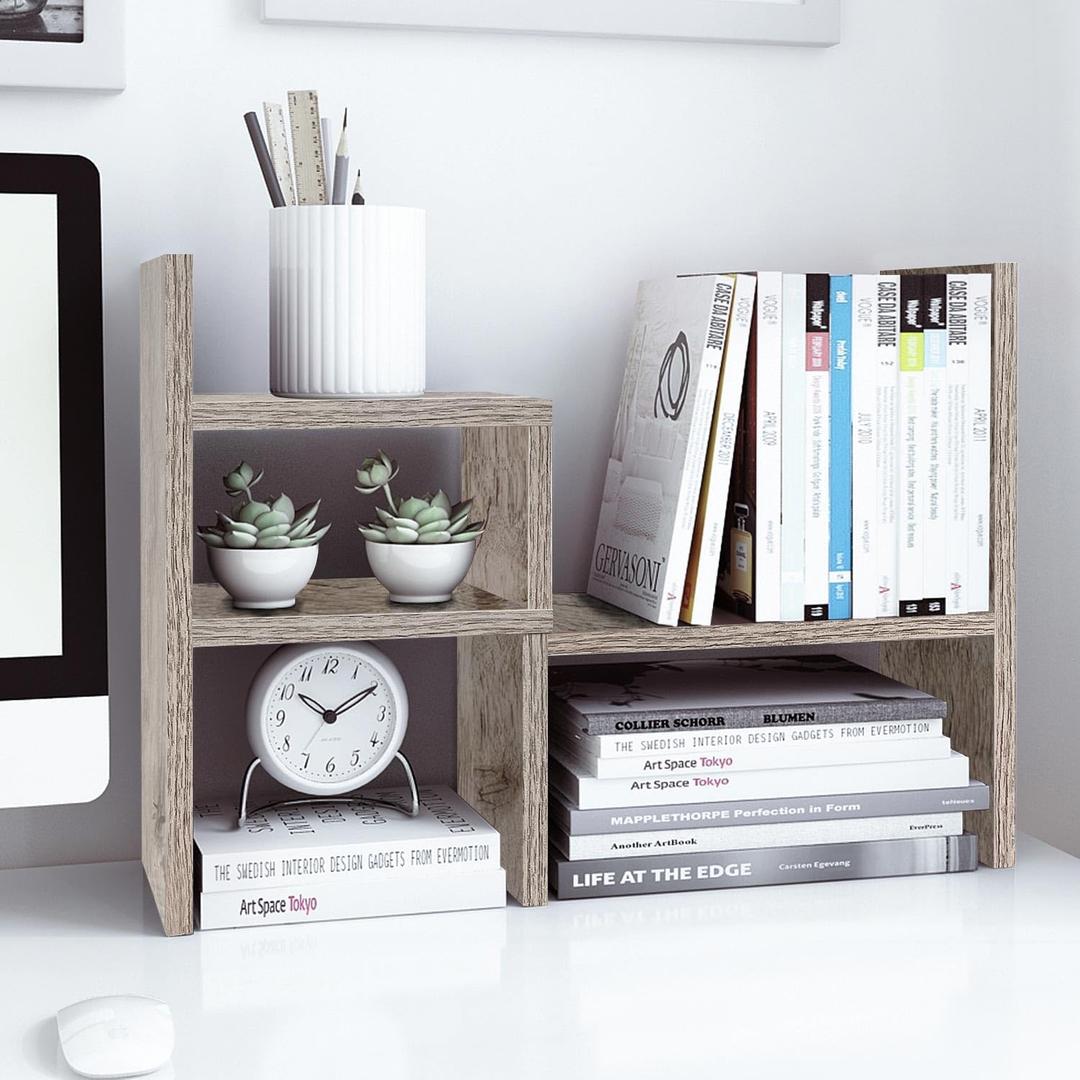 Jerry & Maggie Office Desk Organizers and Accessories for College Dorm Decor, Supplies Wooden Desk Organizer for Plants, Cubicle Shelf of Makeup Organizer for Cute Room Decor, Grey Oak (6.8"D x 22.5"W x 15.35"H)