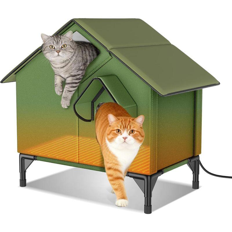 Outdoor Heated Cat House for Winter, Weatherproof Insulated Cat Shelter with Removable Heating Pad, 20" Tall Outdoor Cat House for Multiple Cats with Dual Skylight Top View & Jump-Out Exit