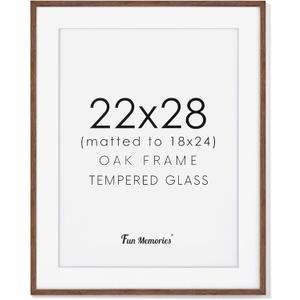 22x28 Picture Frame in Walnut, 22 x 28 Poster Frames for Wall, Solid Oak Wood Picture Frame 22"x28" with Glass, 22x28 Frame Matted to 18x24, 28x22 Wood Frame, 22 by 28 Art Frames, Walnut Color, 1 Pack