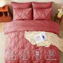 CozyLux Queen Comforter Set Coral, 7 Pieces Pintuck Bed in A Bag, All Season Comforter Queen Size, Bed Set Gift for Family, Pinch Pleat Bedding Sets with Comforter, Sheets, Pillowcases & Shams