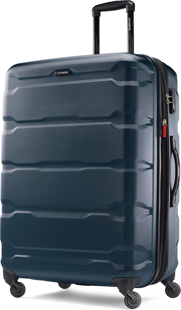 Samsonite Omni PC Hardside Expandable Luggage with Spinner Wheels, Teal, Checked-Large 28-Inch