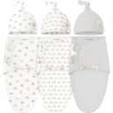 KeaBabies 3-Pack Organic Swaddles for Newborns Girls, Boys with Hats - Soft Cotton Baby Sleep Sacks 0-3 Months, Breathable Baby Hats and Swaddles 0-3 Months, Newborn Essentials Must Haves (Shifts)