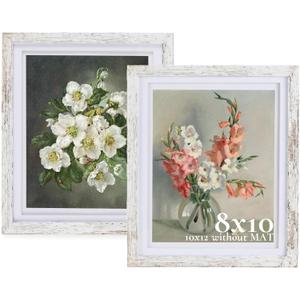 8x10 Picture Frame for Wall: Double Floating Mat - White Picture Frames for Tabletop, 8 x 10 Photo Frames Horizontal or Vertical, Pack of 2