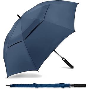 SIEPASA Golf Umbrella Large 72 Inch Automatic Open Golf Umbrella Extra Large Oversize Double Canopy Vented Umbrella Windproof Waterproof for Men and Women.(Navy Blue, 72",Black Handle)