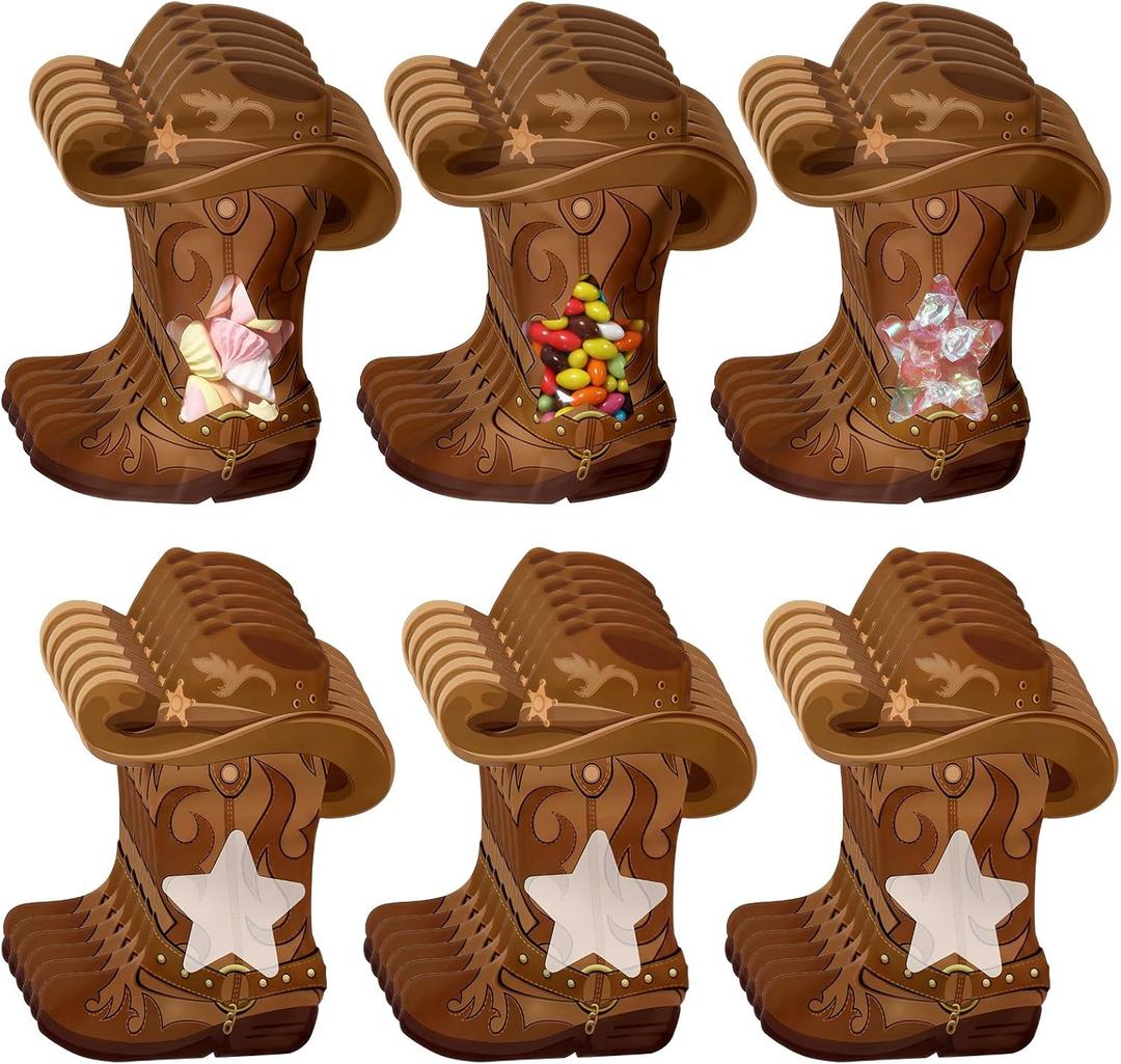 Resurhang 60 Pcs Cowboy Boots Zipper Treat Bags Wild West Food Goodie Gifts Bags Resealable Western Theme Party Snack Candy Containers for Cowboy Birthday Bachelorette Baby Shower Supplies