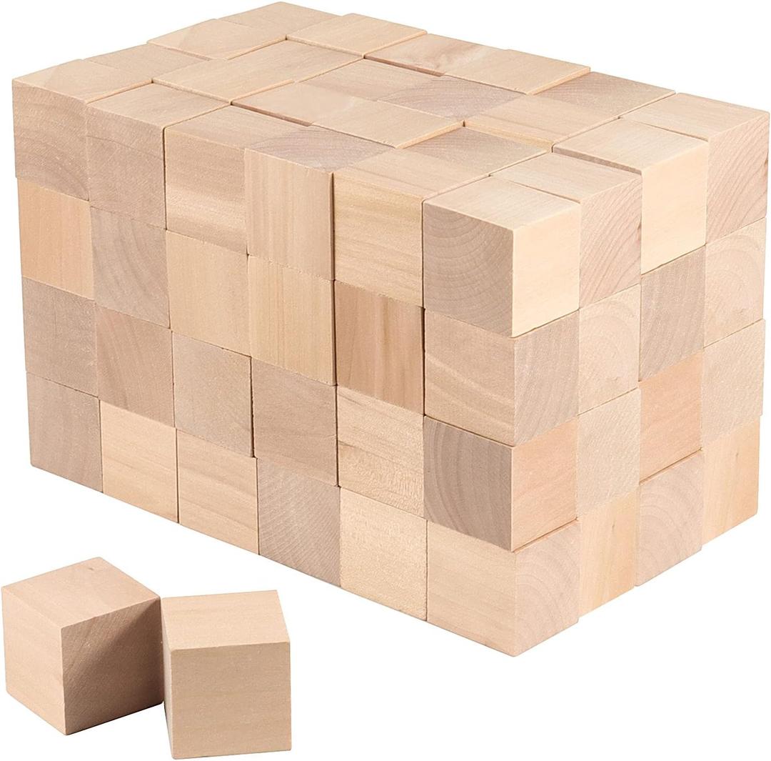 ZOENHOU 60 PCS 1.5 Inch Wooden Blocks, Premium Natural Solid Wood Cube Unfinished Wooden Block Set for Painting Decorating Making Crafting DIY