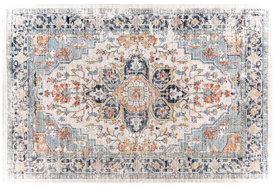 VK VK·LIVING Machine Washable Rug 9'x12' Vintage Design Washable Area Rugs with Non Slip Rugs for Living Room Bedroom Traditional Woven Rug Carpet Stain Resistant, Rug Decor Office Boho Rug, Blue&Orange