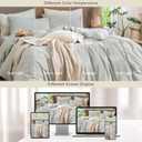 MooMee Striped Duvet Cover Set 100% Washed Cotton Linen Like Textured Breathable Durable Soft Comfy (Heathered Green Pinstripes, King 104"x90")