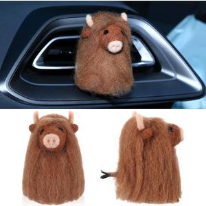BBTO 1 Pcs Felt Highland Cow Gift Car Air Freshener Clips, Funny Handmade Air Fresheners, Cute Highland Cow Car Accessories, Ornament Vent Decor for Women Men, Christmas Party Gift (Brown)