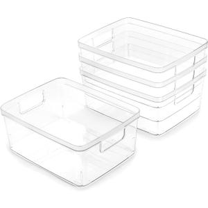 BINO Plastic Storage Containers, Small - 4 Pack THE LUCID COLLECTION, Multi-Use Organizer Bins Built-In Handles BPA-Free Clear, Fridge, Pantry & Home Organization