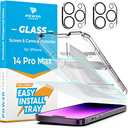 Power Theory Designed for iPhone 14 Pro Max Screen Protector and Camera Lens Protectors with Easy Install Kit [Premium Tempered Glass], [9H Hardness] 2+2 Pack, Set of 3