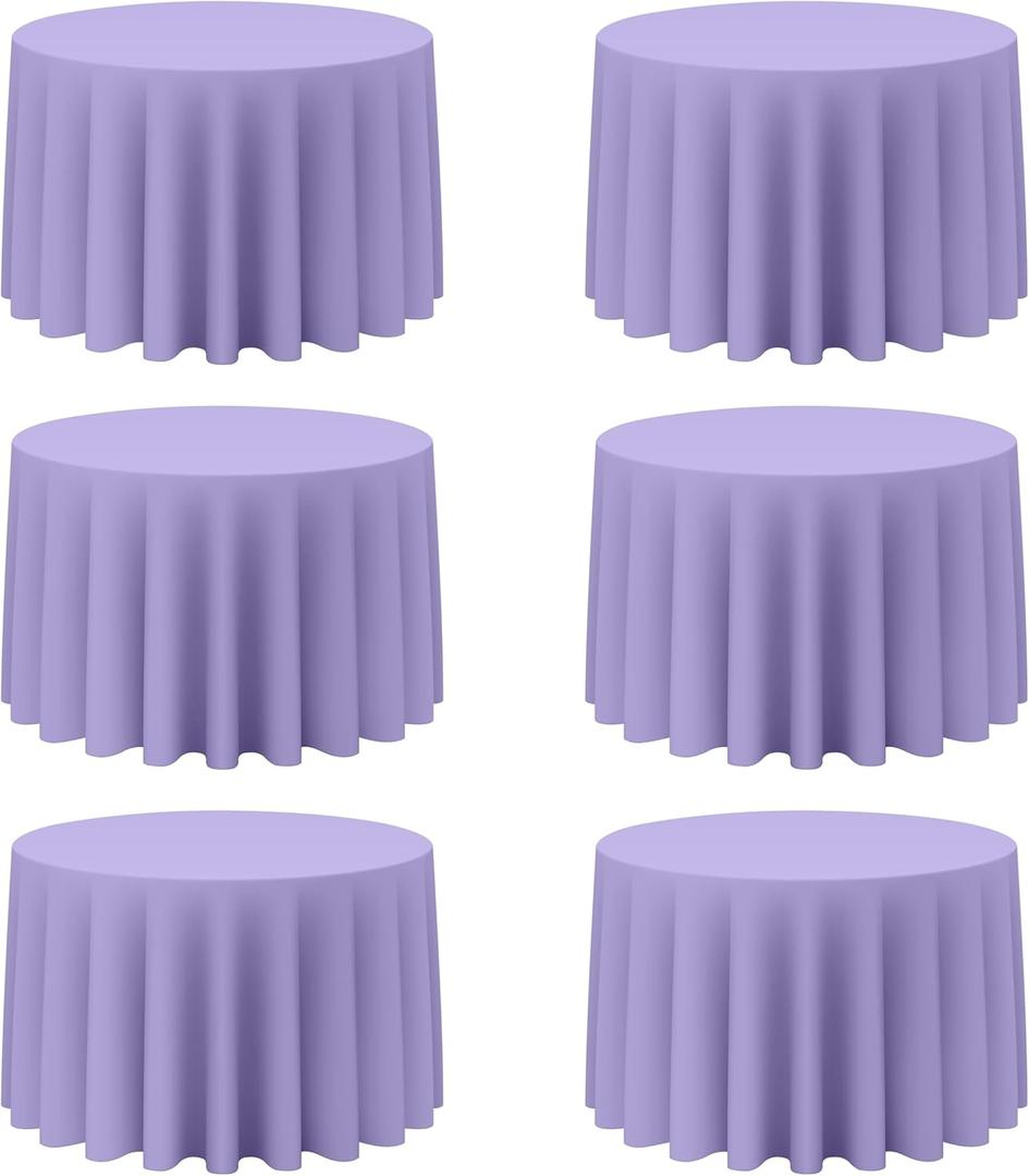 BRILLMAX 6 Pack Lavender Round Tablecloths 108 Inch - Circle Bulk Linen Polyester Fabric Washable Table Cloth Cover for Wedding Reception Banquet Birthday Party Buffet Restaurant