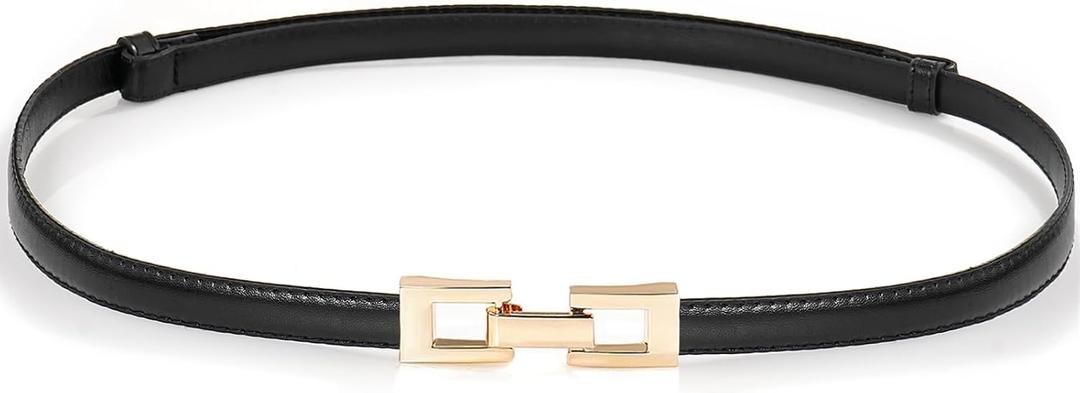 Glamorstar Skinny Belts for Women Thin PU Leather Waist Belt with Gold Buckle for Dresses (Fit Waist 24"-37", Black)