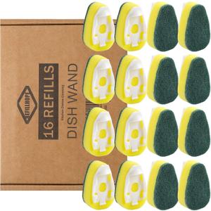 Dish Wand Refills 16Pack, Dishwand Sponges Replacement Heads,Common Compatible Dish Wand Heads, Durable Dish Wand Scrubber Sponge for Kitchen Cleaning
