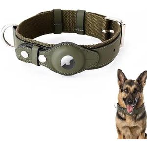 LiRui.R AirTag Dog Collar Soft Leather Webbing Dog Collar for AirTag Provides Double Protection for Small Medium and Large Dogs(Green,M)
