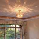 Brass Gold Semi Flush Mount Ceiling Fixture Large Hammered Glass Shade Modern Close to Ceiling Light 14" Art Lampshade for Hallway Foyer Bedroom (Amber Glass Shade, 14 Inches)