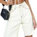 CHICZONE Womens Bermuda Jean Shorts Stretchy Mid Waisted Denim Shorts with Pockets (White, XL)