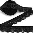 SEMINI 10 Yards 1" Wide Lace Elastic Trim Lace Ribbon Flower Edge Trimming for Sewing Craft Wedding Party Decor Clothes (Black)