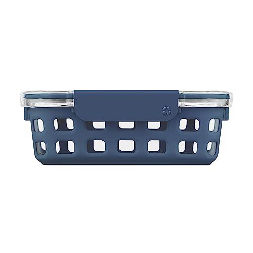 Ello Duraglass Meal Prep Container, 5 cup- Glass Food Storage Container with Silicone Sleeve and Airtight BPA-Free Plastic Lid, Dishwasher, Microwave, and Freezer Safe, Midnight