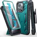 FNTCASE for iPhone 15 Pro Case: with Belt-Clip Holster & Built-in Screen Protector & Kickstand, Full-Body Dual Layer Heavy Duty Rugged Military Shockproof Protective Cell Phone Cover 6.1 inch-Green