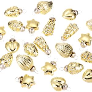 MECCANIXITY 25Pcs Glass Christmas Ornaments Gold Christmas Tree Decorations 1-1.5inch Vintage Christmas Tree Ornaments for Christmas Tree, Halloween, Event and Wedding