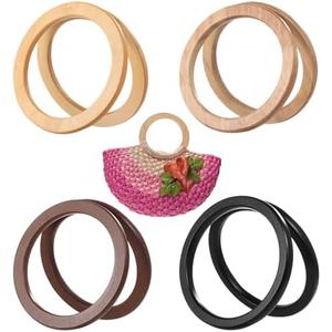 8 PSC Wooden Round Bag Handles, 4 Color Purse Handle, Wood Decorative Handbag Handle, Replacement for Crochet Straw Beach Bags