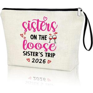 2 x Sister Trip 2026 Sister On The Loose Sisters Trip 2026 Weekend Sister Vacation Makeup Bag Girl Trip Travel Cosmetic Case Zipper Pouch Sisters Vacay Gift Road Trip