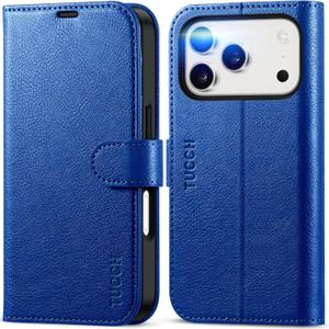 TUCCH Case Wallet for iPhone 17 Pro (6.3") 2025, Stand | RFID Blocking | 4 Card Slots | PU Leather | Magnetic Closure Folio Protective Cover | TPU Shockproof Inner Shell | Klein Blue